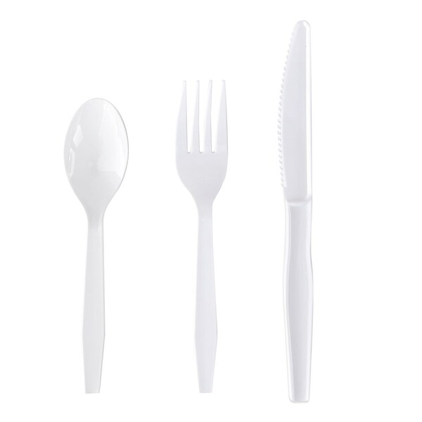 Boardwalk Three-Piece Cutlery Kit, Fork/Knife/Teaspoon, Polystyrene, White, 250PK - BWK3KITHVYWH