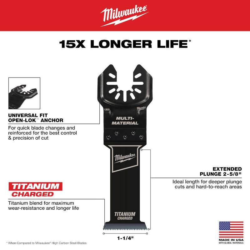 Milwaukee 1-1/4 pulgadas Titanio Bi-Metal Hoja Oscilante Multiuso para Corte de Madera y Metal (paquete de 1) - 49-25-1203