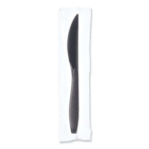 Solo Reliance Classic Plastic Cutlery, Medium Heavyweight, Knife, Individually Wrapped, Black, 1000PK - RSK2-0004