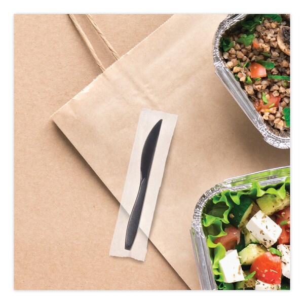 Solo Reliance Classic Plastic Cutlery, Medium Heavyweight, Knife, Individually Wrapped, Black, 1000PK - RSK2-0004