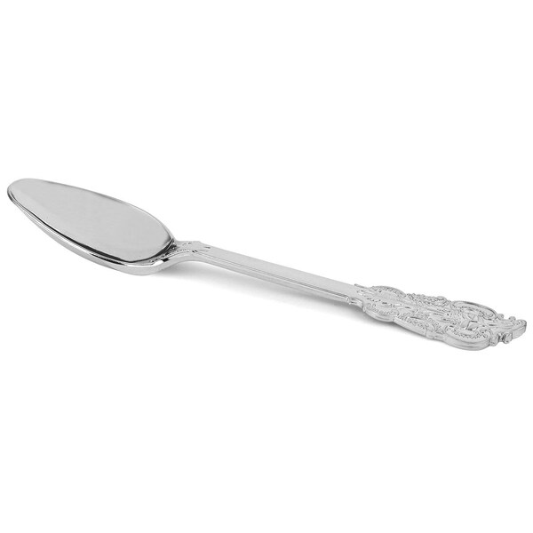 Smarty Had A Party Shiny Metallic Silver Baroque Plastic Cutlery Set - Spoons, Forks and Knives (600 Guests), 1800PK - 7959-SBQCS-CASE