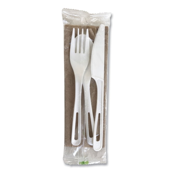 World Centric TPLA Compostable Cutlery, Fork/Knife/Spoon/Napkin, White, 250PK - AS-PS-TNL