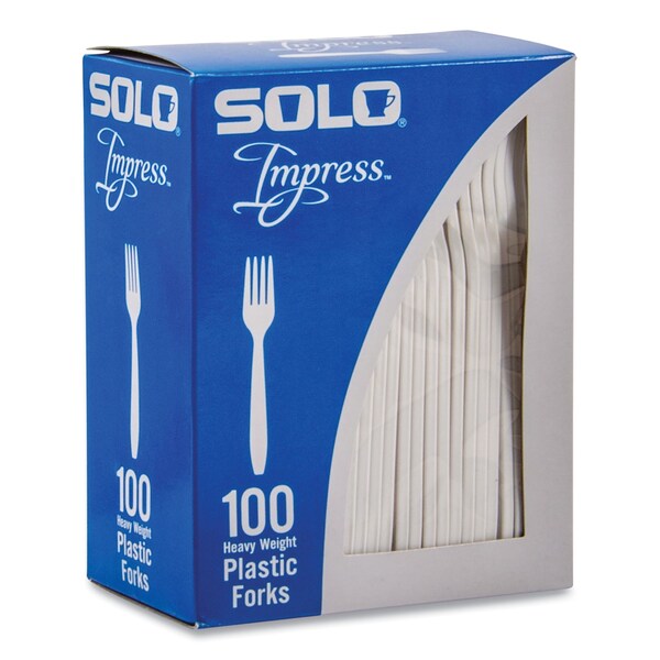 Solo Impress Heavyweight Full-Length Polystyrene Cutlery, Fork, White, 100PK - HSWFX-0007