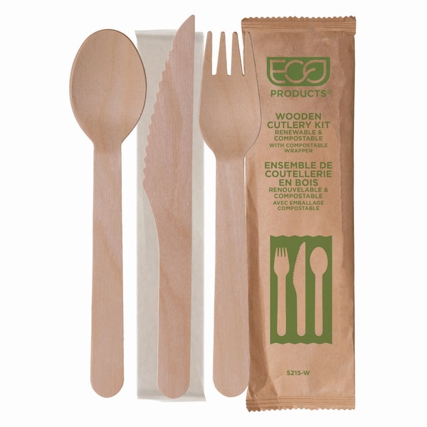 Eco-Products Wood Cutlery, Fork/Knife/Spoon/Napkin, Natural, 500PK - EP-S215