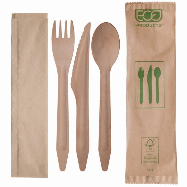 Eco-Products Wood Cutlery, Fork/Knife/Spoon/Napkin, Natural, 500PK - EP-S215