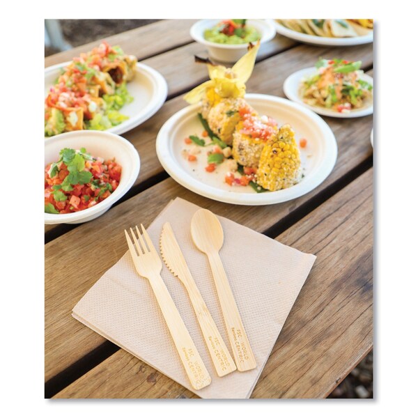 World Centric Bamboo Cutlery, Knife/Fork/Spoon/Napkin, 6.7 in., Natural, 250PK - AS-BB-TN