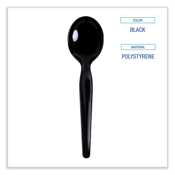 Boardwalk Heavyweight Polystyrene Cutlery, Soup Spoon, Black, PK1000 - SOUPHWPSBLA