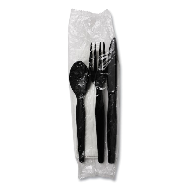 Boardwalk 4-Piece Cutlery Kit, Fork/Knife/Napkin/Teaspoon, Hvywght, Black, PK250 - FKTNHWPSBLA