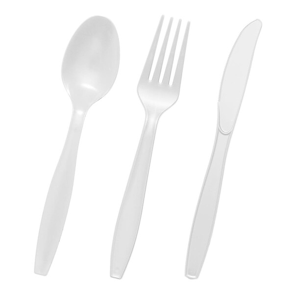 Smarty Had A Party White Disposable Plastic Cutlery Set - Spoons, Forks and Knives (1000 Guests), 3000PK - 420S-WHCS-CASE