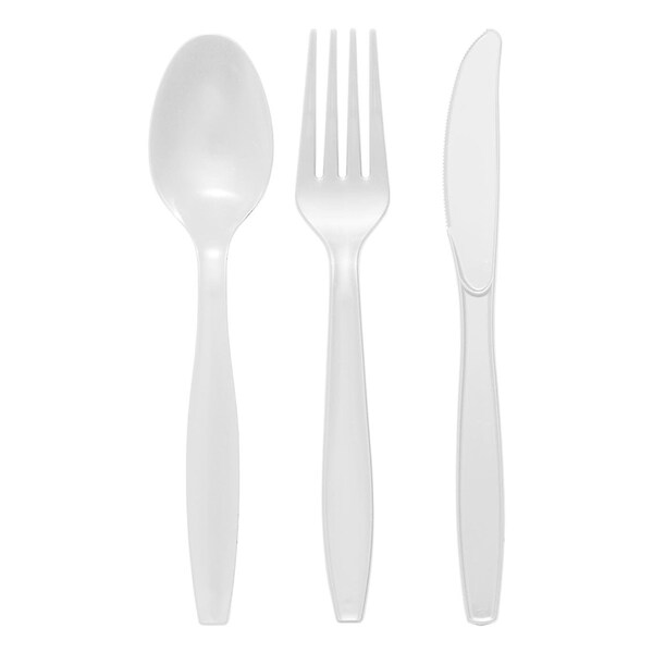 Smarty Had A Party White Disposable Plastic Cutlery Set - Spoons, Forks and Knives (1000 Guests), 3000PK - 420S-WHCS-CASE