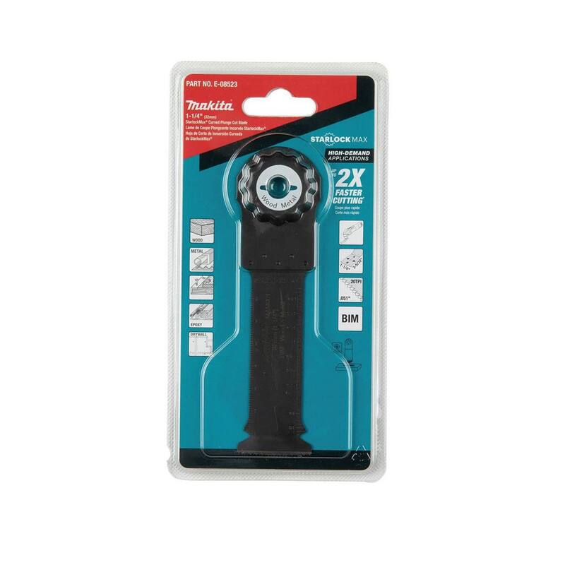Herramienta múltiple oscilante Makita StarlockMax de 1-1/4 pulgadas con hoja curva de inmersión bimetálica para cortar madera y metal - E-08523