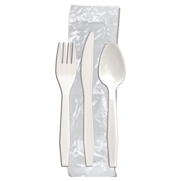 Senate Fork Knife And Teaspoon Individually Wrapped White Cutlery Kit, PK250 - P2503PCWR