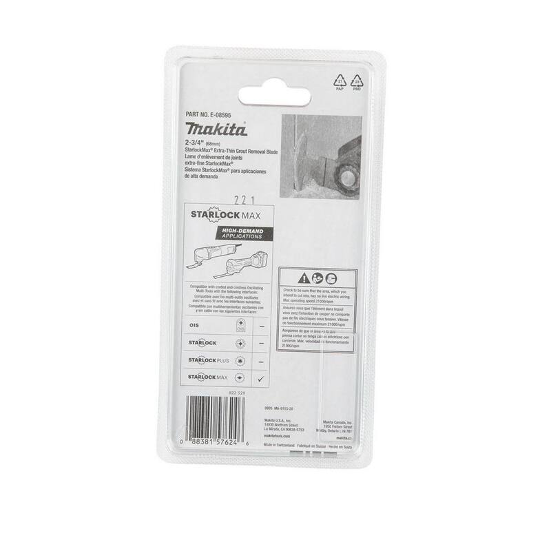 Herramienta oscilante multifuncional Makita StarlockMax de 2-3/4 pulgadas en metal duro con carburo de tungsteno, grano 50, para buena y sierras abrasivas para juntas - E-08595