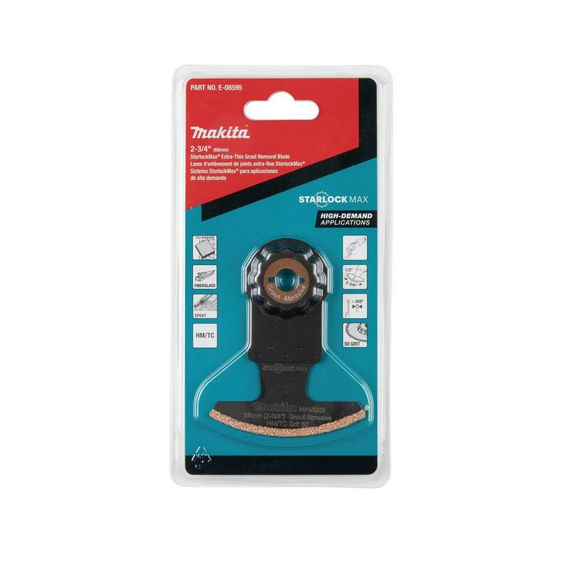Herramienta oscilante multifuncional Makita StarlockMax de 2-3/4 pulgadas en metal duro con carburo de tungsteno, grano 50, para buena y sierras abrasivas para juntas - E-08595