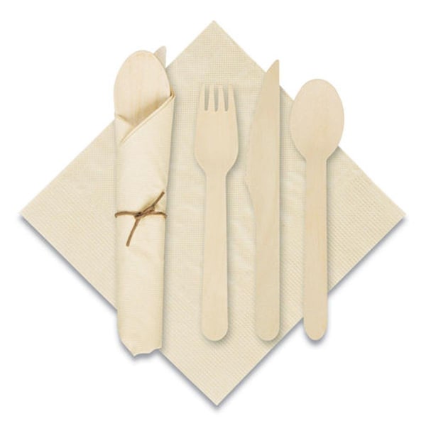 Hfm Pre-rolled Caterwrap Kraft Napkins with Wood Cutlery - 120030