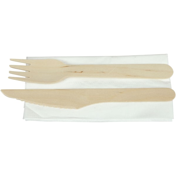 Abena Cutlery Sets, Natural Birchwood, w/ Fork, Knife, Napkin, 6.5 Inch - 1000009523