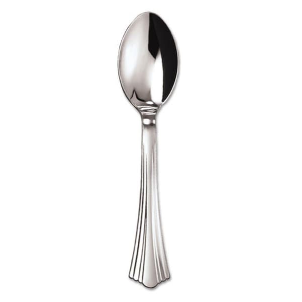 Bakebetter 620155 6.25 in. Reflections Design Heavyweight Plastic Spoons, Silver, 600PK - BA3200914