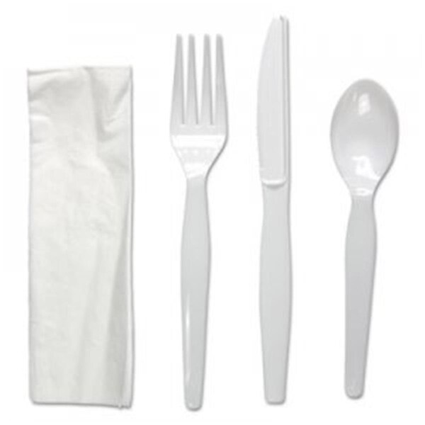 Razoredge BWK Four-Piece Utensil Cutlery Kit, Fork & Knife & Napkin & Teaspoon, Heavyweight, White - RA3209338