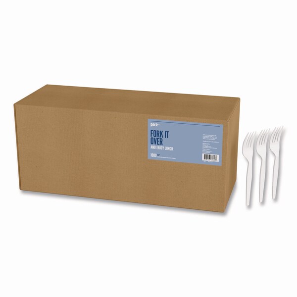 Perk Mediumweight Plastic Cutlery, Fork, White, 1000PK - PK58698/PK56397
