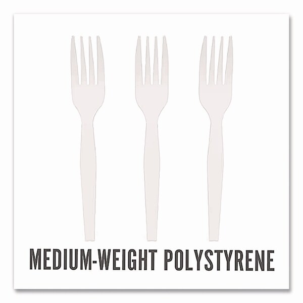 Perk Mediumweight Plastic Cutlery, Fork, White, 1000PK - PK58698/PK56397