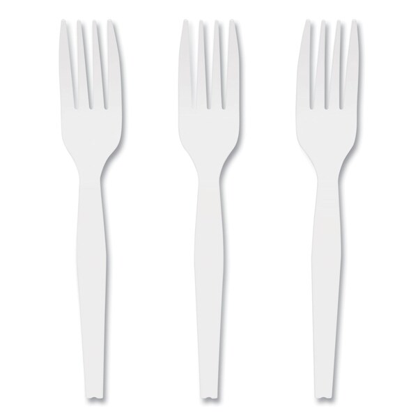 Perk Mediumweight Plastic Cutlery, Fork, White, 1000PK - PK58698/PK56397
