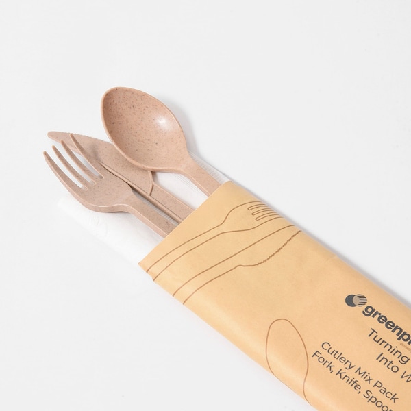Greenprint Medium Weight Natural Agave 4 Piece Cutlery Mix Pack, Fork, Knife, Spoon and Napkin, 200 ct - M4CMP200