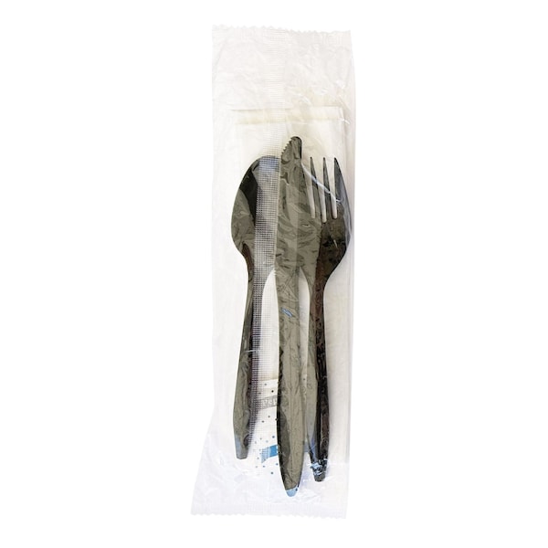 Boardwalk Six-Piece Cutlery Kit, Fork/Knife/Napkin/Pepper/Salt/Spoon, Black, 250PK - BWKCOMBO6KIT