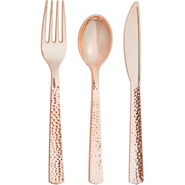 Sensations Rose Gold Hammered Assorted Cutlery, Metallic, 288PK - 339402