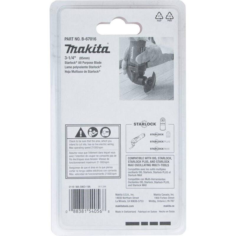 Herramienta multifuncional oscilante Makita Starlock 3-1/4 pulgadas Hoja de sierra segmentada redonda bimetálica - B-67016
