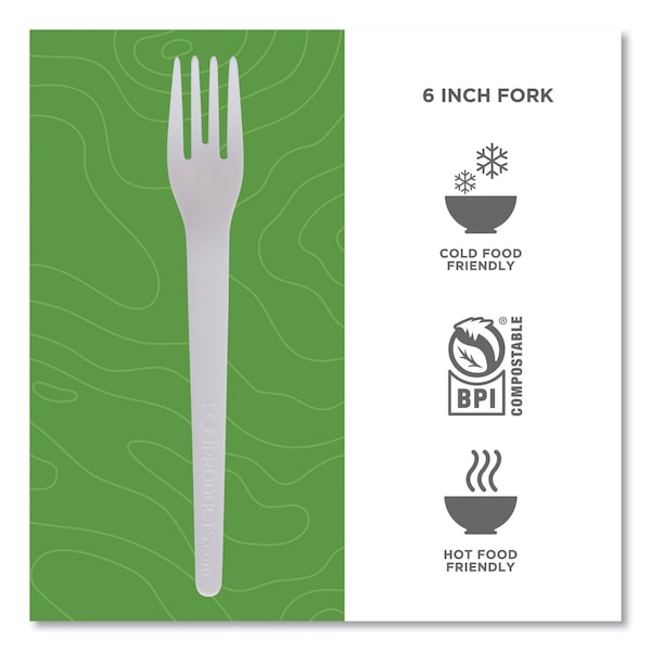 Eco-Products Plantware Compostable Cutlery, Fork, 6 in., White, 1000PK - EP-S012-W