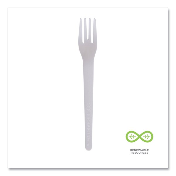 Eco-Products Plantware Compostable Cutlery, Fork, 6 in., White, 1000PK - EP-S012-W