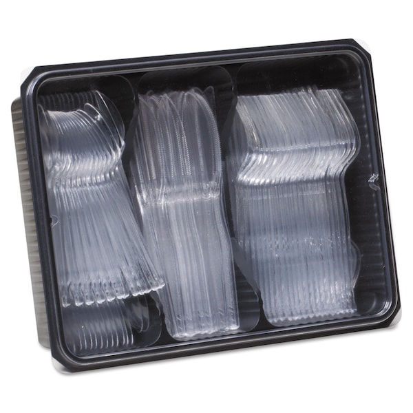 Dixie Cutlery Keeper Tray with Clear Plastic Utensils: 600 Forks, 600 Knives, 600 Spoons, 1800PK - CH0180DX7