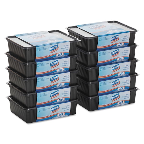 Dixie Cutlery Keeper Tray with Clear Plastic Utensils: 600 Forks, 600 Knives, 600 Spoons, 1800PK - CH0180DX7