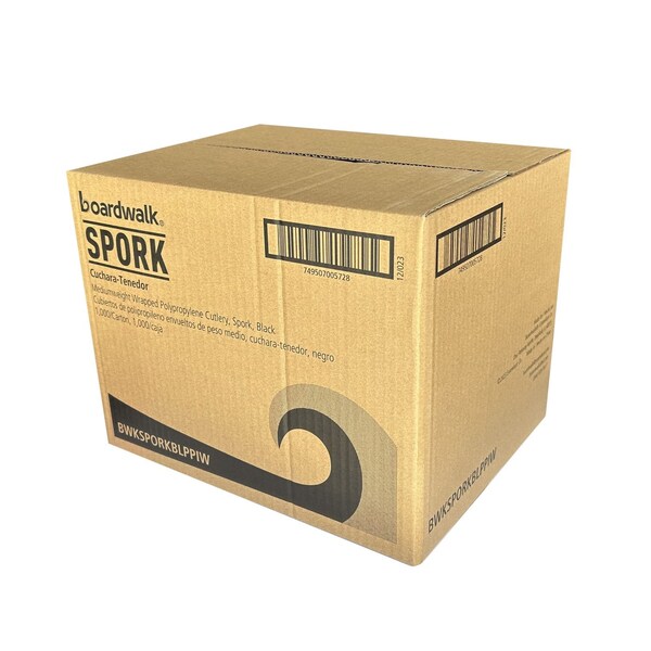 Boardwalk Mediumweight Wrapped Polypropylene Cutlery, Spork, Black, 1000PK - BWKSPORKBLPPIW