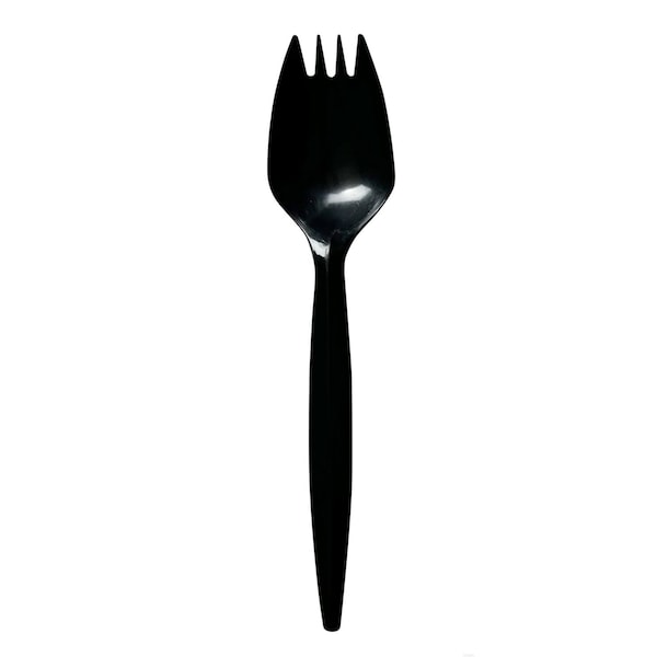 Boardwalk Mediumweight Wrapped Polypropylene Cutlery, Spork, Black, 1000PK - BWKSPORKBLPPIW