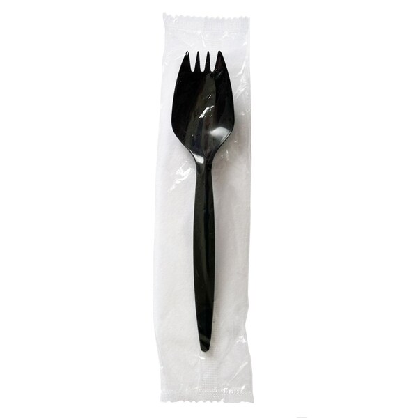Boardwalk Mediumweight Wrapped Polypropylene Cutlery, Spork, Black, 1000PK - BWKSPORKBLPPIW