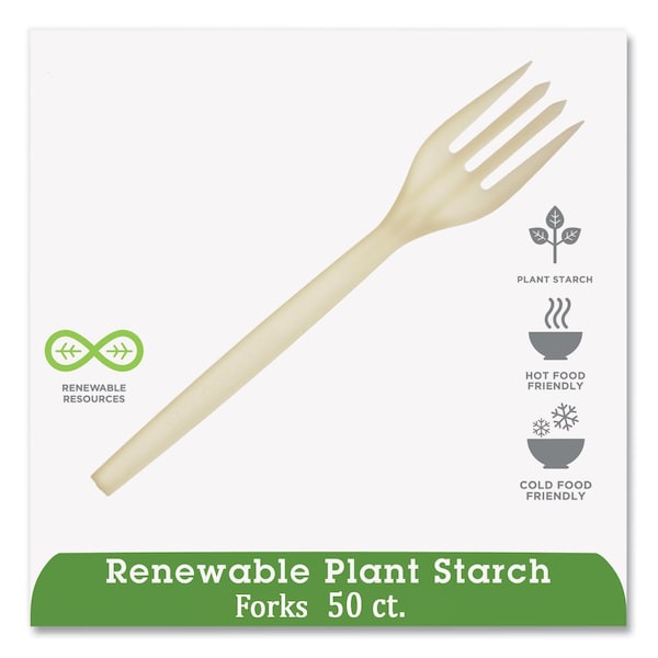 Eco-Products EcoSense Renewable Plant Starch Cutlery, Fork, 7", PK50 - EP-S002