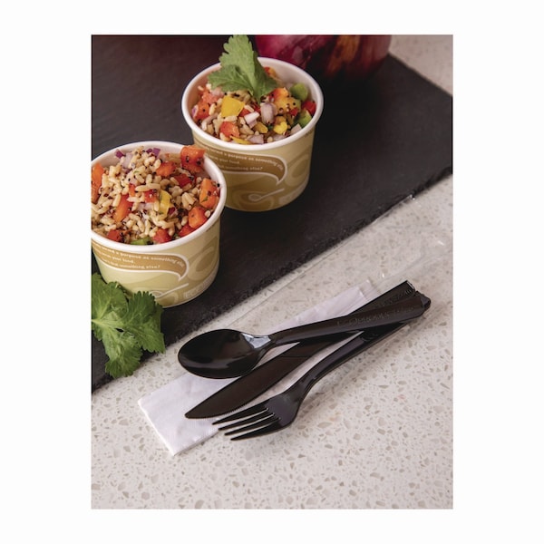 Eco-Products Content Cutlery Kit, Fork/Knife/Soup Spoon/Teaspoon6", Black, PK250 - EP-S115