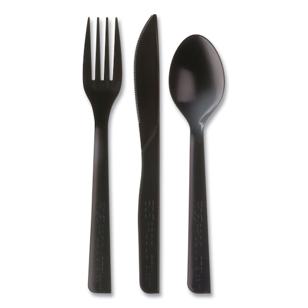 Eco-Products Content Cutlery Kit, Fork/Knife/Soup Spoon/Teaspoon6", Black, PK250 - EP-S115