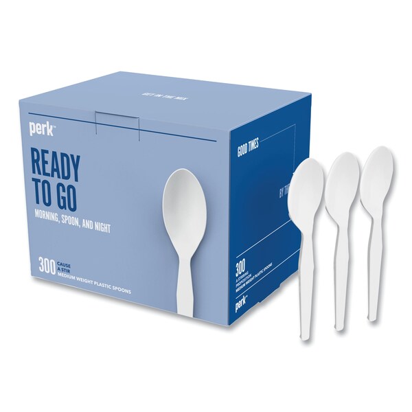 Perk Mediumweight Plastic Cutlery, Teaspoon, White, PK300, 300PK - PK58701/PK56400