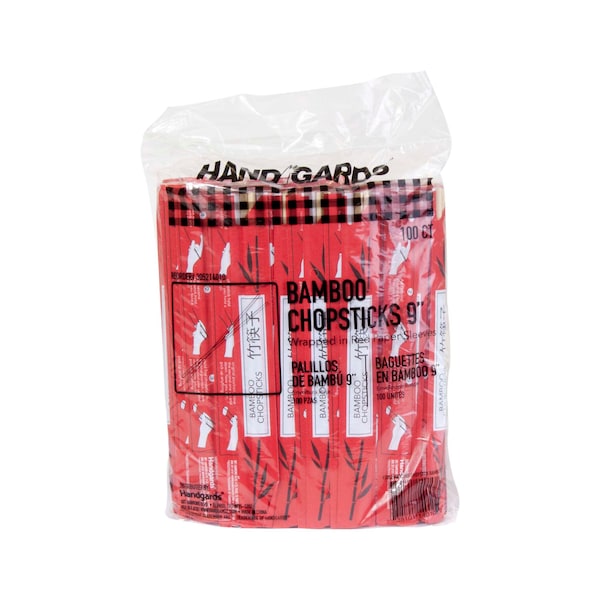 Handgards Handgards 9" Bamboo Red Sleeve Chopstick, PK1000 - 305214010