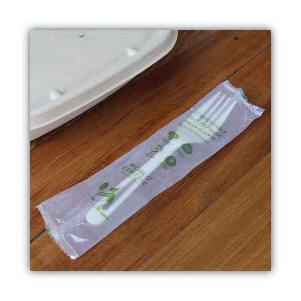 World Centric TPLA Compostable Cutlery, Fork, 6.3", White, PK750, 750PK - FO-PS-I