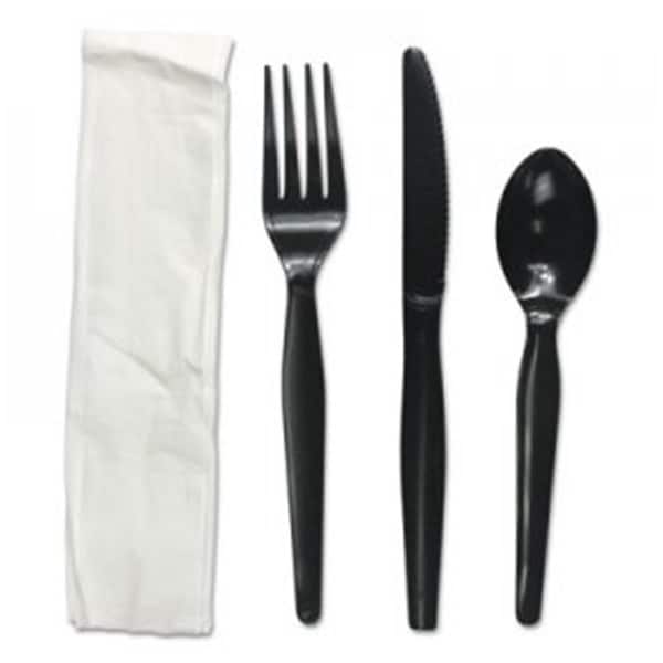 Razoredge BWK Four-Piece Utensil Cutlery Kit, Fork & Knife & Napkin & Teaspoon, Heavyweight, Black - RA3213450