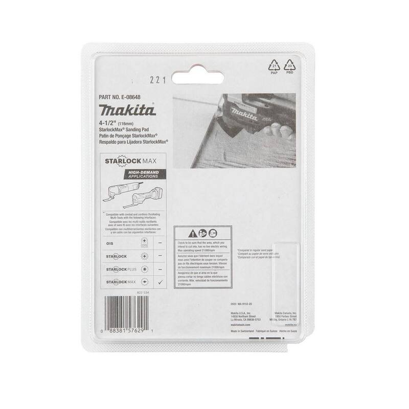 Herramienta oscilante multiuso de Makita StarlockMax 4-1 / 2 pulgadas. Almohadilla de lijado Delta de carburo de tungsteno de 40 granos - E-08648