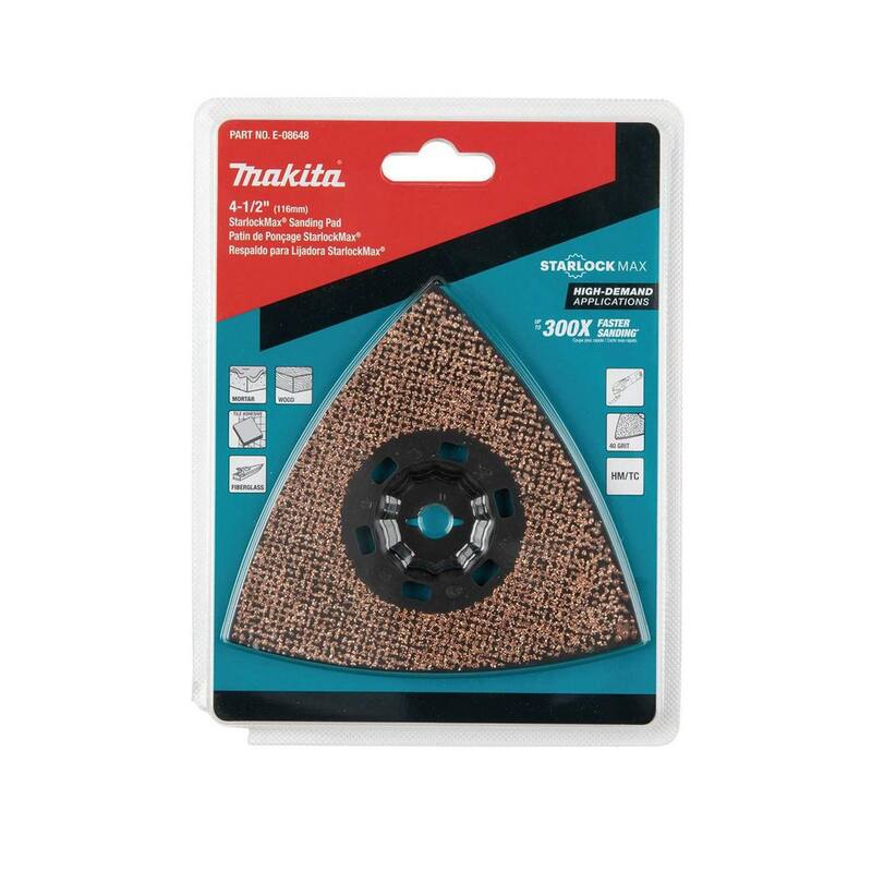 Herramienta oscilante multiuso de Makita StarlockMax 4-1 / 2 pulgadas. Almohadilla de lijado Delta de carburo de tungsteno de 40 granos - E-08648