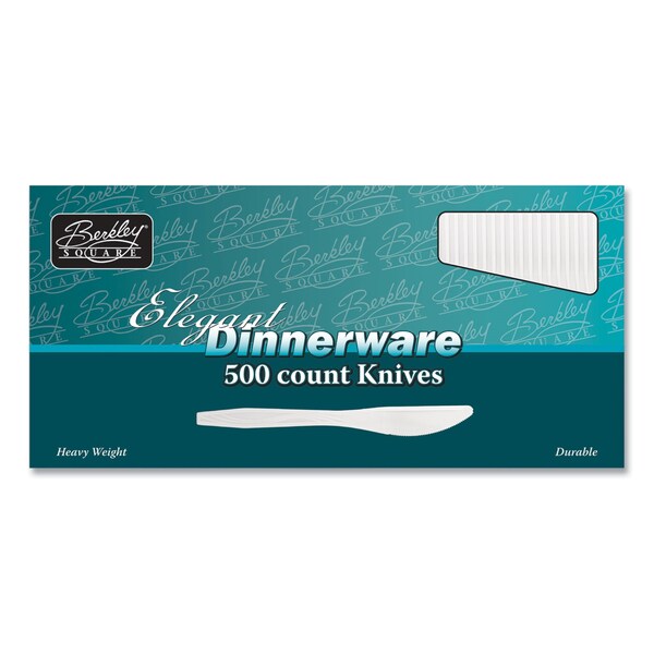 Berkley Square Elegant Dinnerware Heavyweight Cutlery, Knife, Plastic, White, 500PK - AFK89004