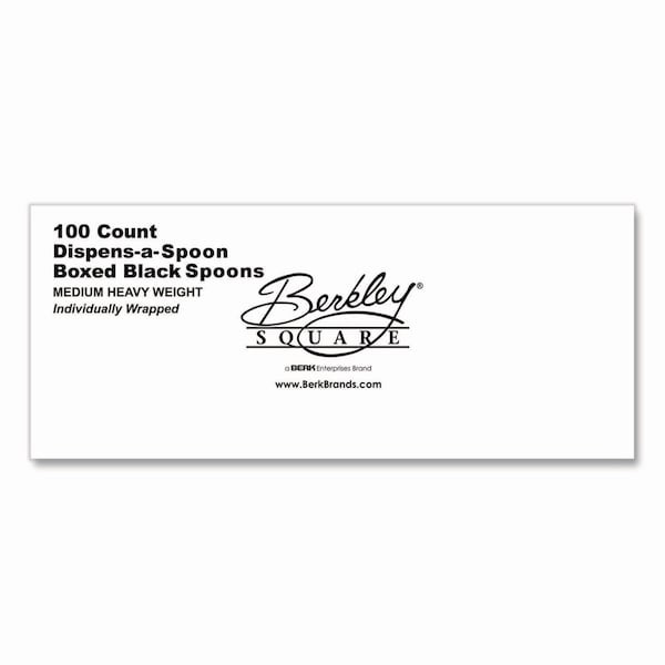 Berkley Square Dispens-a Spoon, Individually Wrapped, Mediumweight Spoon, Plastic, Black, 100PK - BEP90206