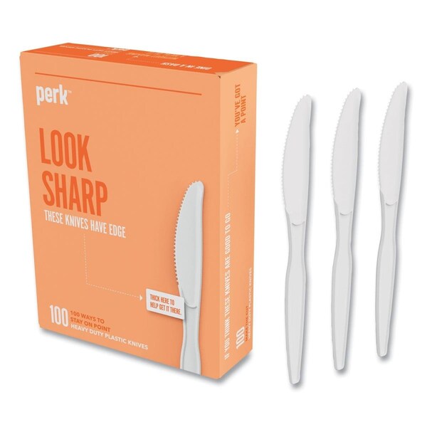 Trascocina Heavyweight Plastic Cutlery Knives, White, 100PK - TR3757768