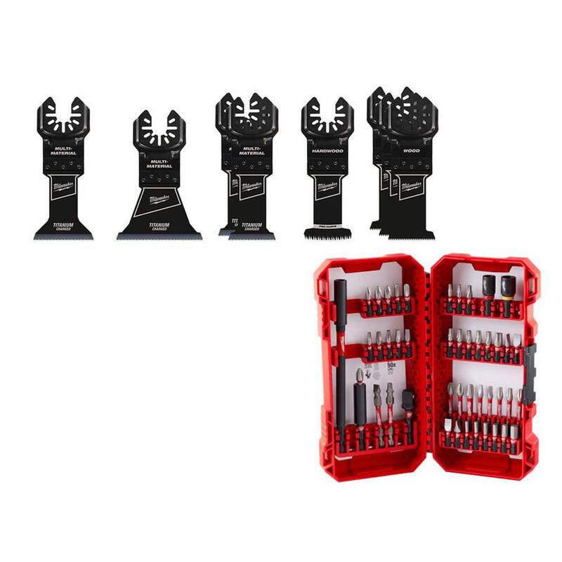 Juego de cuchillas para herramienta multifuncional oscilante de Milwaukee con juego de puntas de destornillador de acero aleado SHOCKWAVE Impact Duty (53 piezas) - 49-10-9108W-48-32-4023