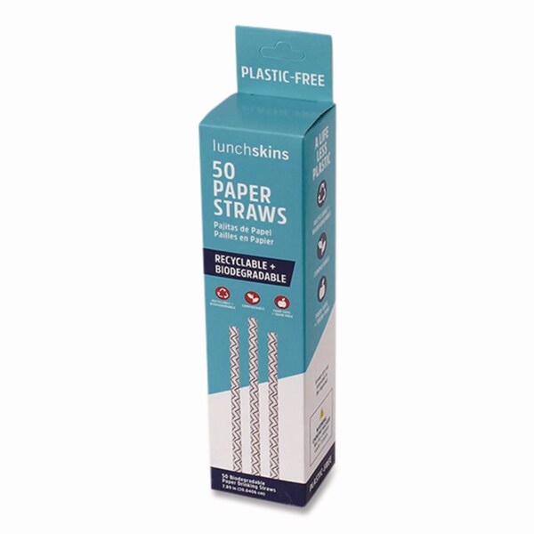 Lunchskins Blue Chevron Paper Straws, 7.89in, 50PK - 860000894432